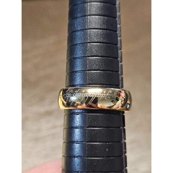 Elf Ring of Power Polished Heavy Tungsten Gold with Elvic Engraved Size 11.5 - Picture 4 of 5